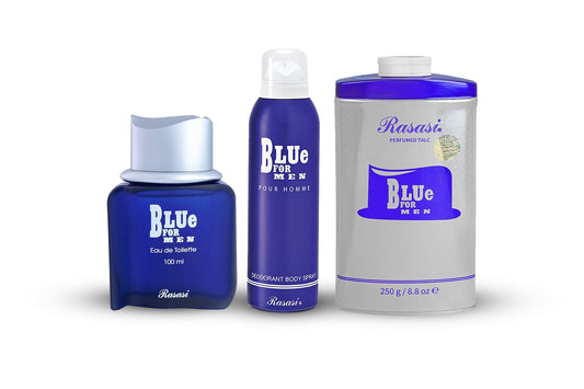 Rasasi Blue For Men 100ml EDT + Body Spray + Talcum Powder