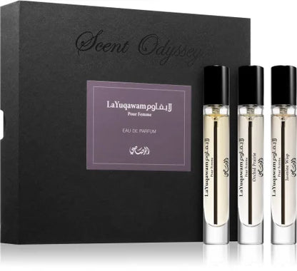 LA YUQAWAM POUR FEMME COLLECTION - SCENT ODYSSEY EDP 7.5ML EACH -SET OF 3-LUXURY